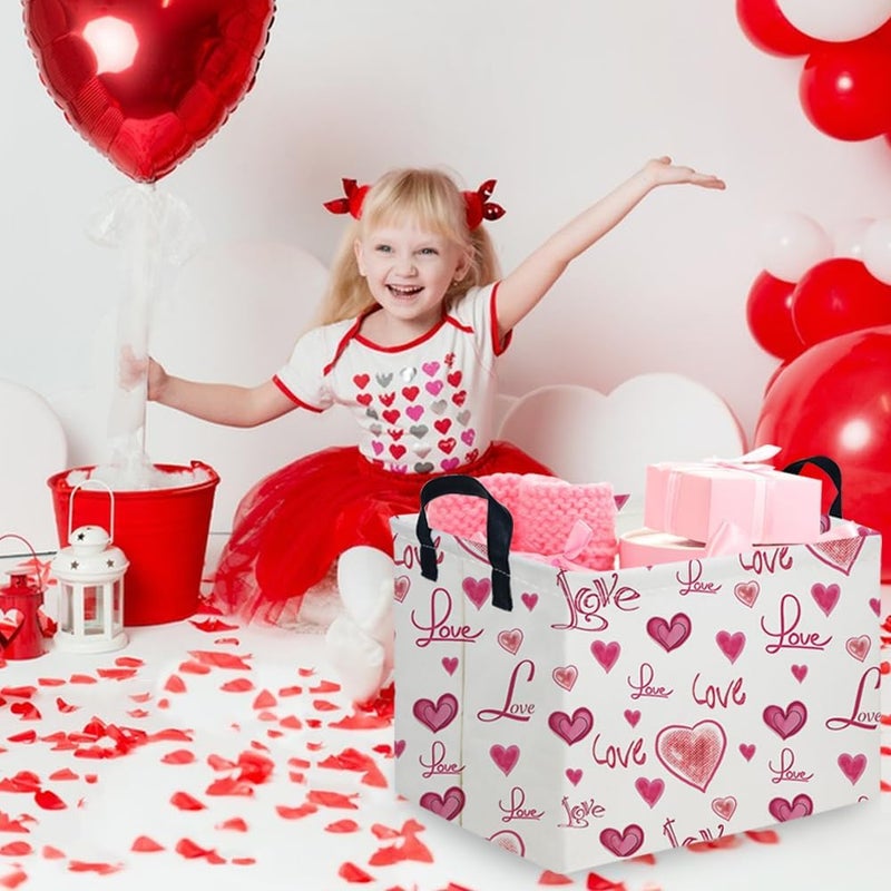 FXOCSHE Rectangular Pink Valentine's Day Gift Basket,nursery basket,Pink girls gift baskets,kids toy storage Bin, Love Heart Room Decor for Home,Shelf Baskets(Beautiful love) - Image 5